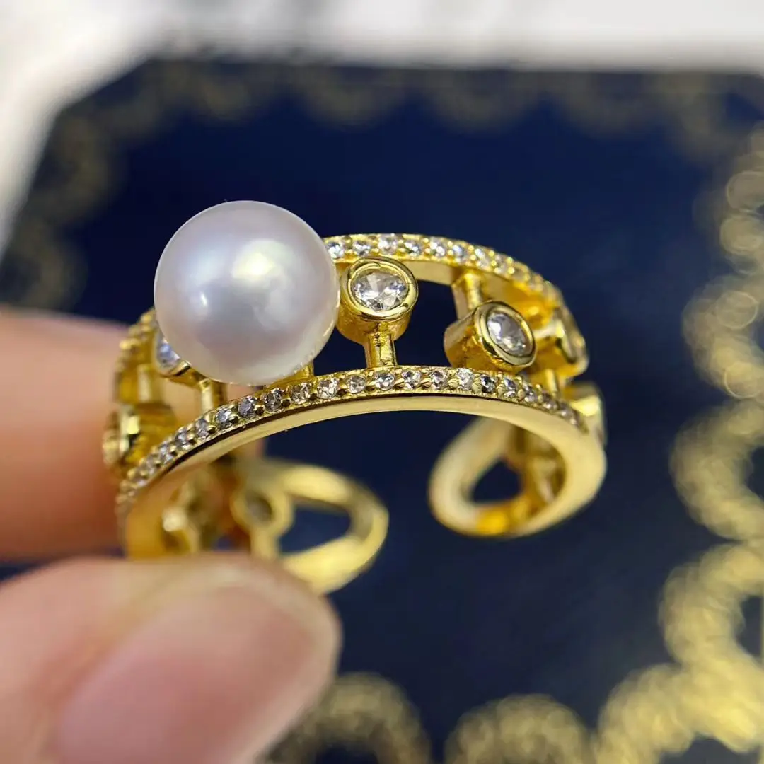 

S925 Sterling Silver Adjustable Ring Mount Settings Findings Mountings Accessory Parts for 6-8mm Pearls