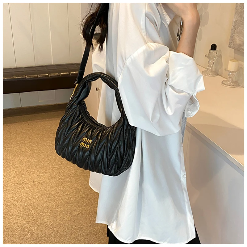 Pleated Cloud Ladies Handbags High Quality PU Shopping Shoulder Bags for Women Removable Shoulder Strap Crossbody Bag Small Bags