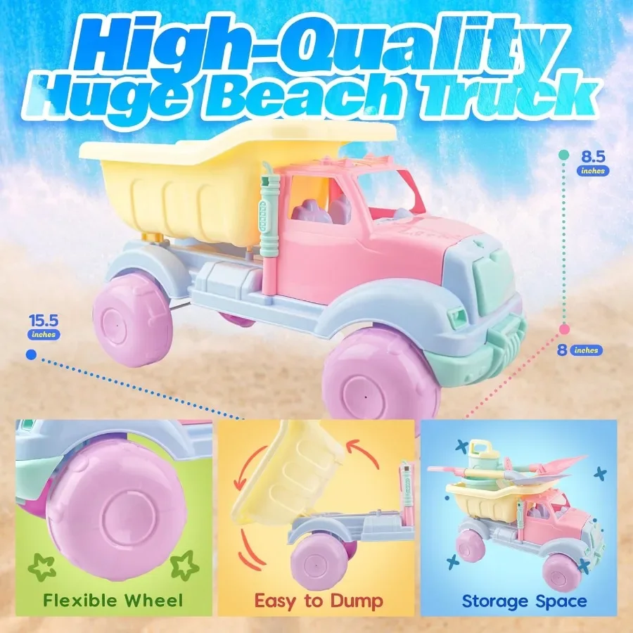ของเล่นชายหาด รถดัมพ์ของเล่นทราย พร้อมถังทราย พลั่ว และแม่พิมพ์ ของเล่นทรายสำหรับเด็กเล็ก เด็กชายและเด็กหญิง