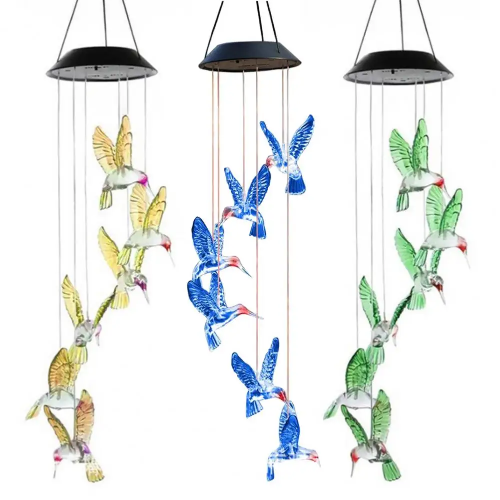 Solar Hummingbird Light Color Changing LED Solar Wind Chime Pendant Light Outdoor Solar Garden Decorative Lantern for Patio Porc