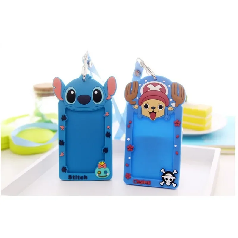 Etui na karty Disney Stitch ze smyczą Miękkie gumowe etui na karty autobusowe Kreskówkowe etui na wizytówki Uchwyt na klucze Identyfikatory