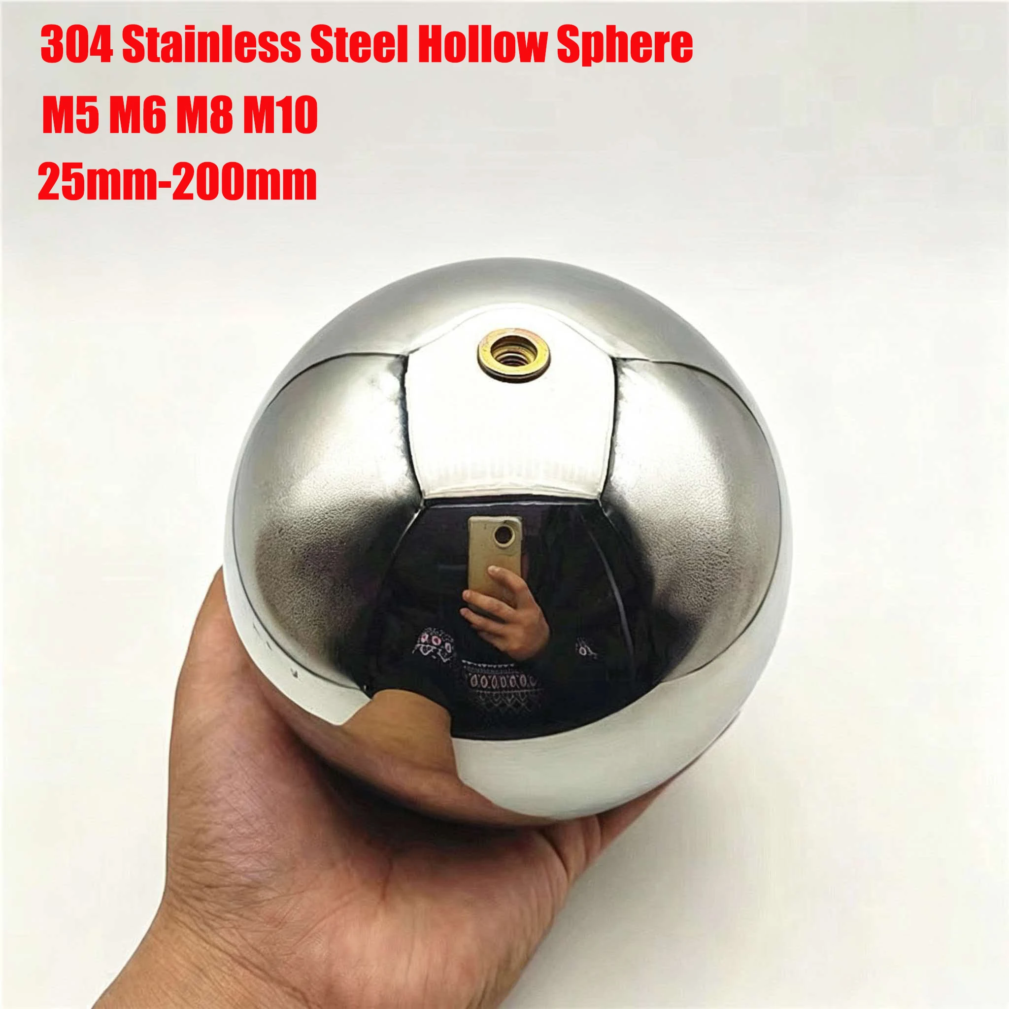 304 Stainless Steel Ball  M5 M6 M8 M10 Nut Ball Hollow Spherical Thread Mirror With Hole Decorative Ball 25/32/38/42/51/63-200mm