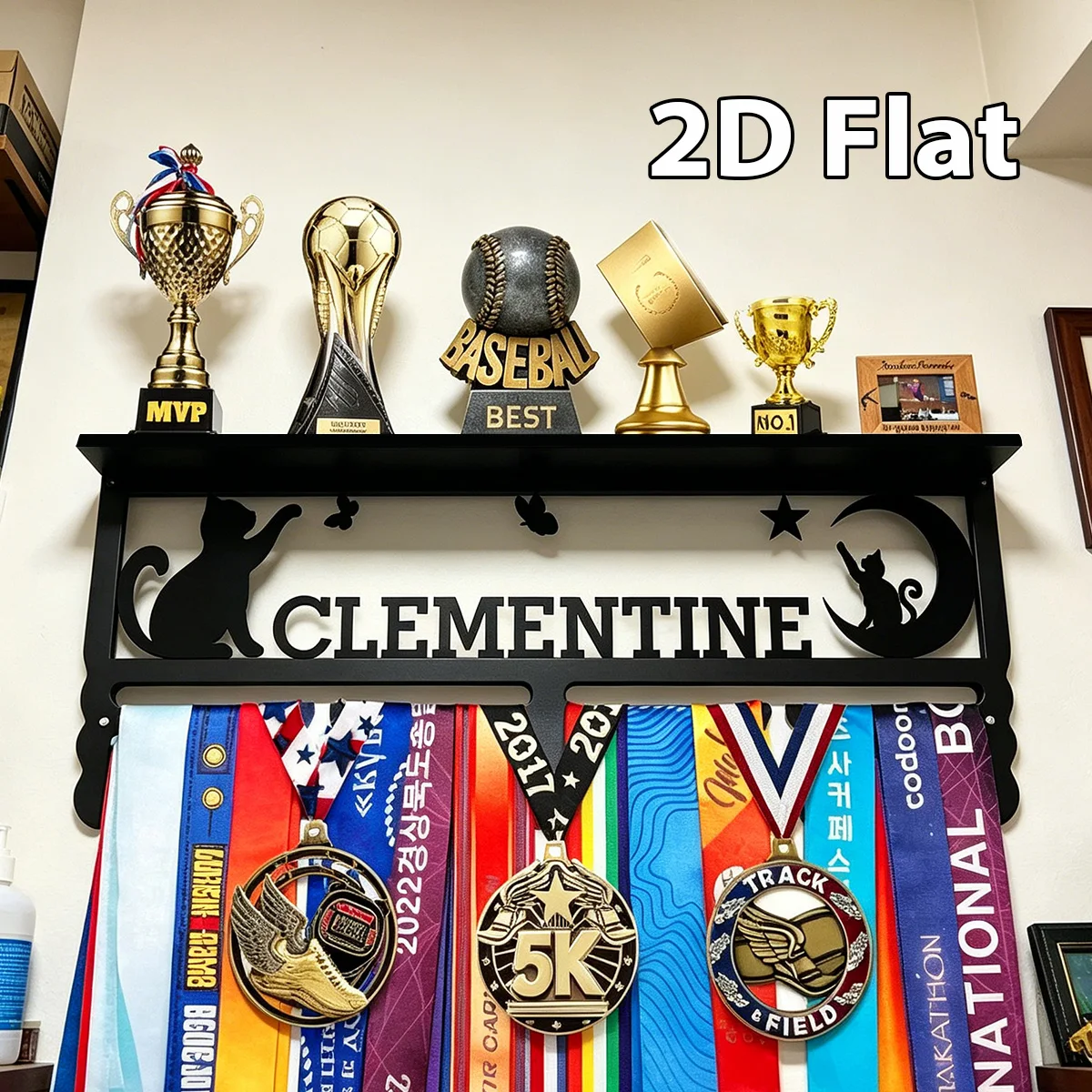 1Pc Custom Fairy Tale Cat Metal Medal Holder Rack,Hang Metal Wall Art,Home Decor Sports Award rack storage rack,Birthday Gift