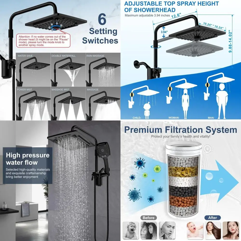 

Матовый черный душевой комплект с ручной лейкой, шлангом 59 дюймов и регулируемым удлинительным кронштейном