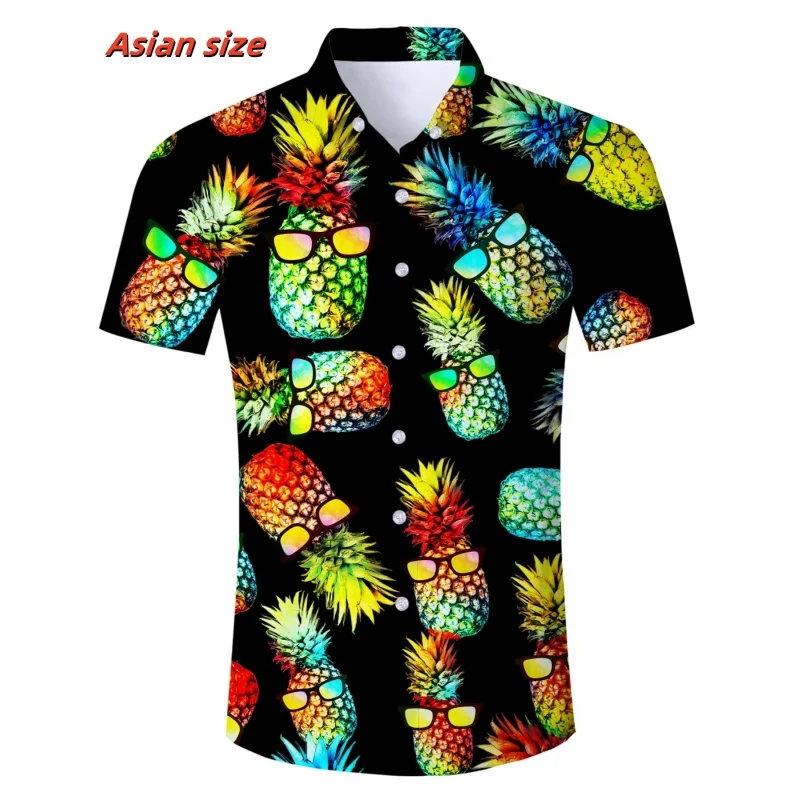 Astronaut Pineapple Graphic Beach Shirt For Men Mushroom Guitar 3D Printed Hawaiian Shirts Summer Loose Short Sleeve Blouses