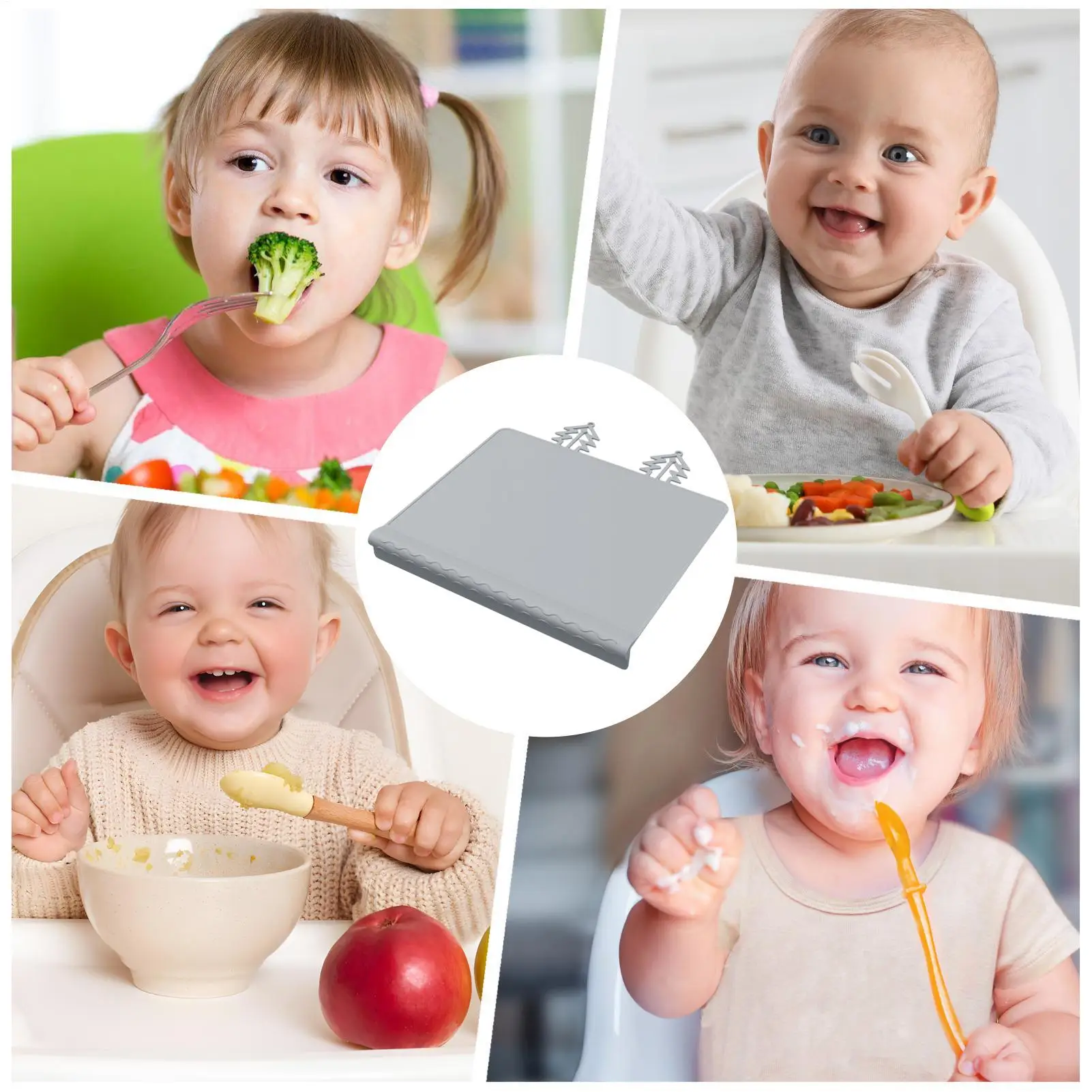 

Silicone Placemat Portable Washable Placemat Silicone Baby Eating Mat With Anti-Collision Edge For Kids Table Food Eating Dining