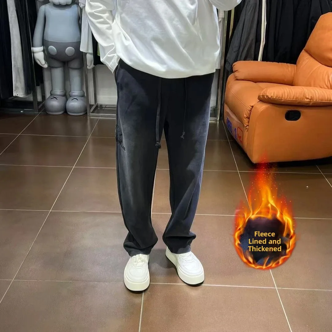 

Осень-зима Thiened Fce, прямые брюки, мужские свободные универсальные высококачественные повседневные брюки Bla с ощущением на талии, спортивные штаны