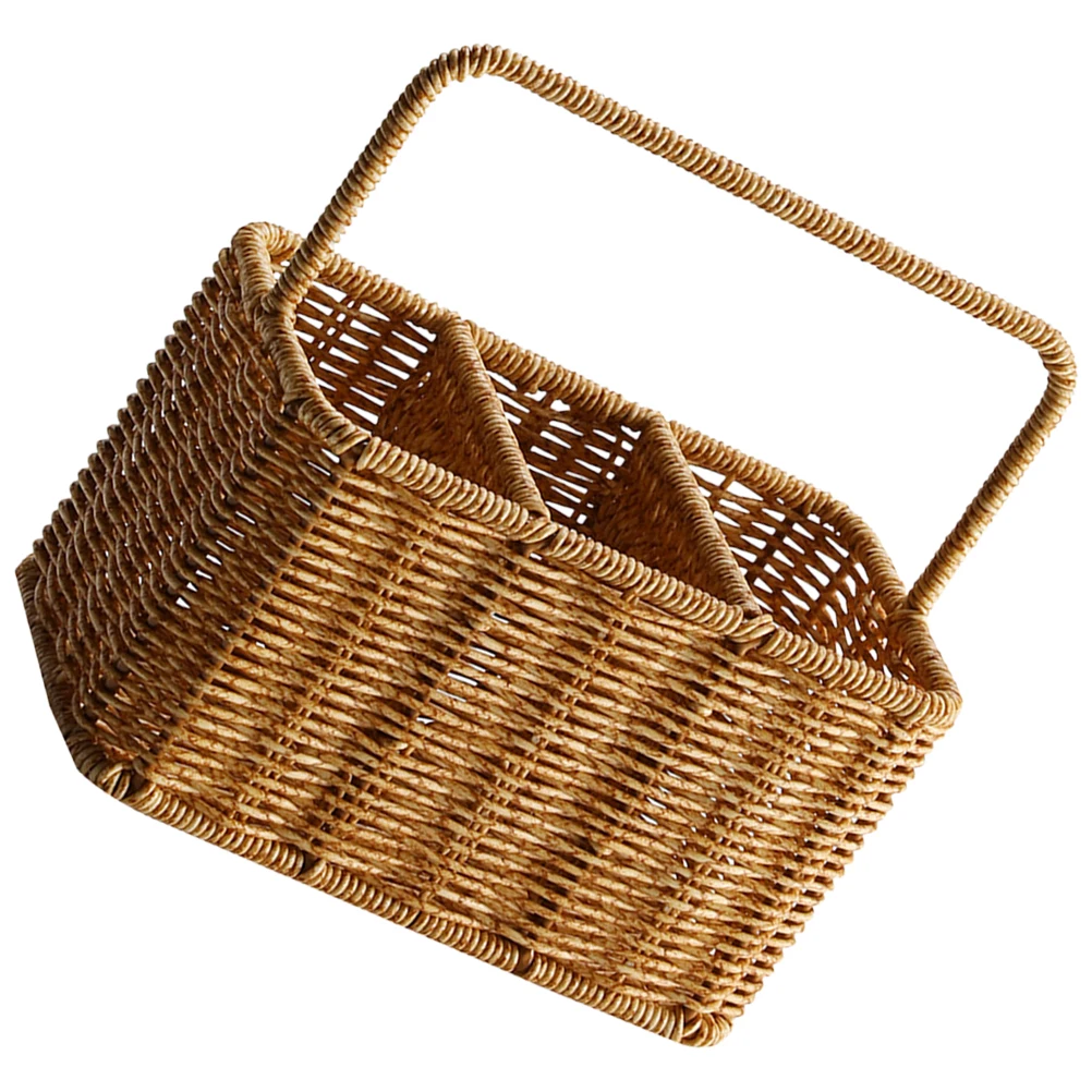 

Kitchen Storage Box Woven Rattan Cutlery Tray Basket Utensil Organizer Spoon Fork Holder Color Smooth