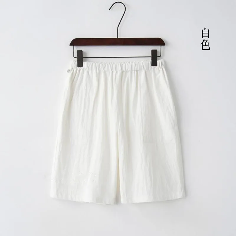 Chinese Style Men Summer Casual Cotton and Linen Elastic Waist Solid Color Extravasation Stay at Home Loose Affordable Shorts