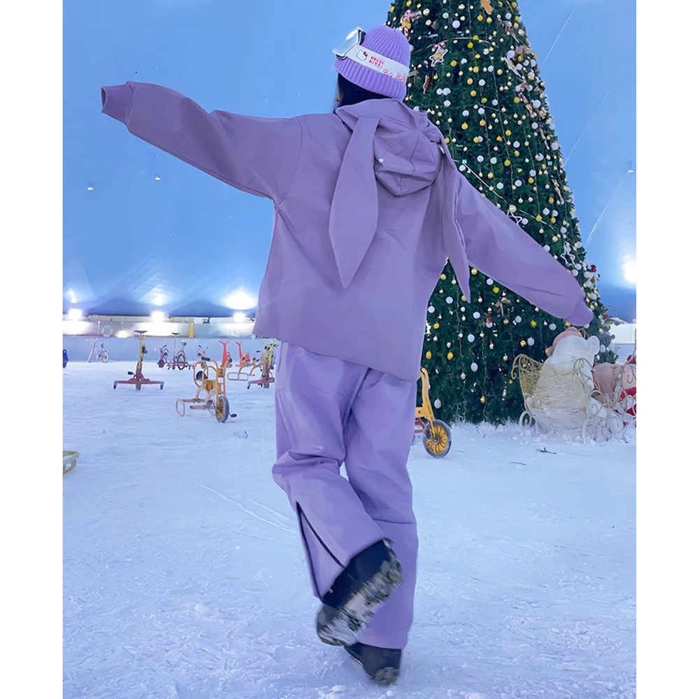 Traje de esquí con Orejas de conejo para mujer, engrosamiento femenino en general, ropa impermeable a prueba de viento, traje deportivo de esquí y montañismo,