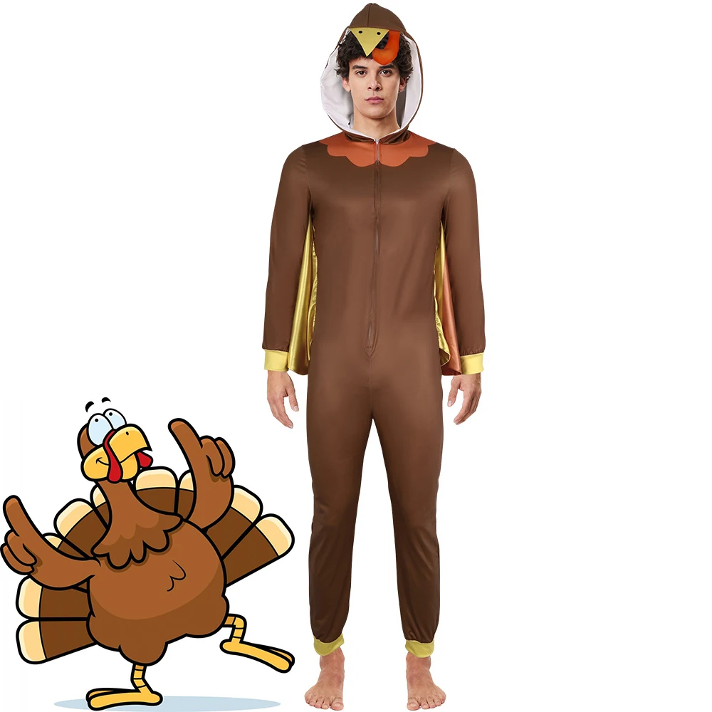 Funny Holiday Jumpsuit Unisex Men Turkey Costume for Thanksgiving Costume Adult Turkey Outfits