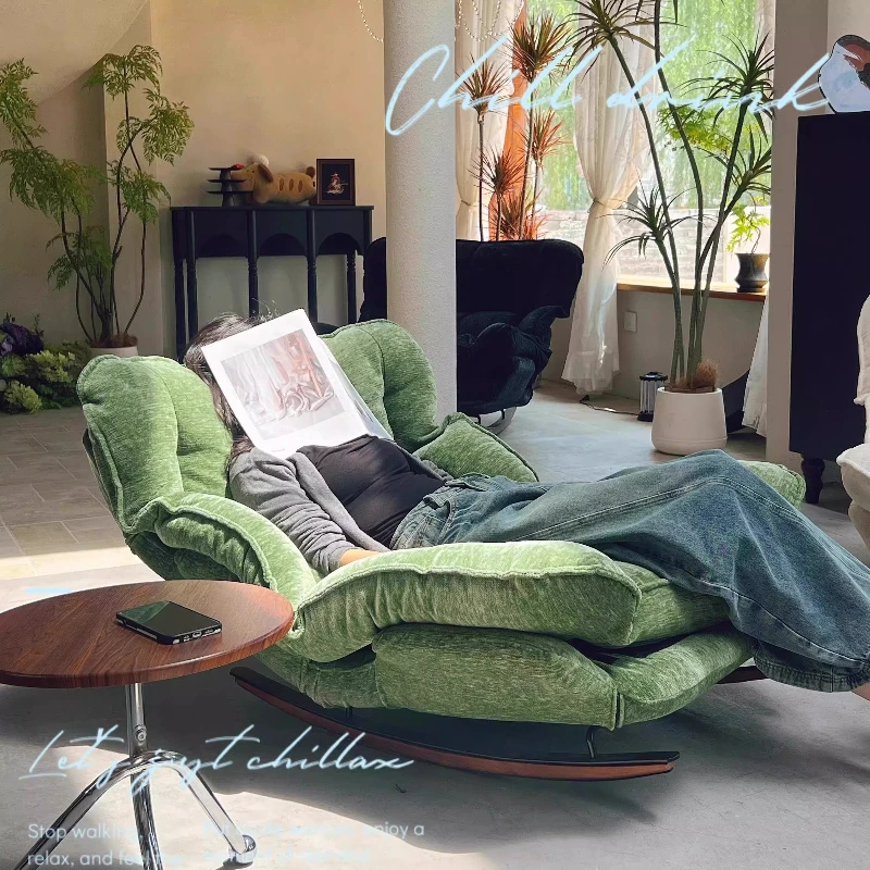 Chenille Reclining Rocking Chair with Adjustable Back And Headrest Lazy Sofa Lounge Chair for Living Room Balcony Bedroom
