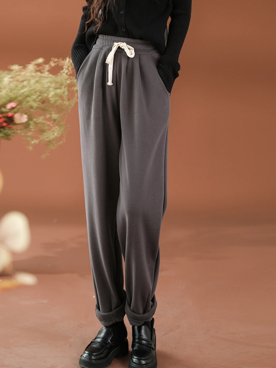 Soft Cozy Harajuku Sle Women's Fce Lined Casual Sports Pants Long l Waist Cotton Blend Thiened Long Trousers