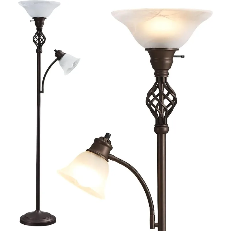 

Torchiere Floor Lamp for Living Room, LED Standing Reading Light for Bedroom with Glass Shade for Living Room Corner Bedroom