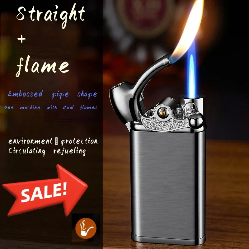Hot Selling Windproof Blue Flame Elegant Open Flame Dual Flame Conversion Lighter Butane Inflatable Metal Lighter Business Gift