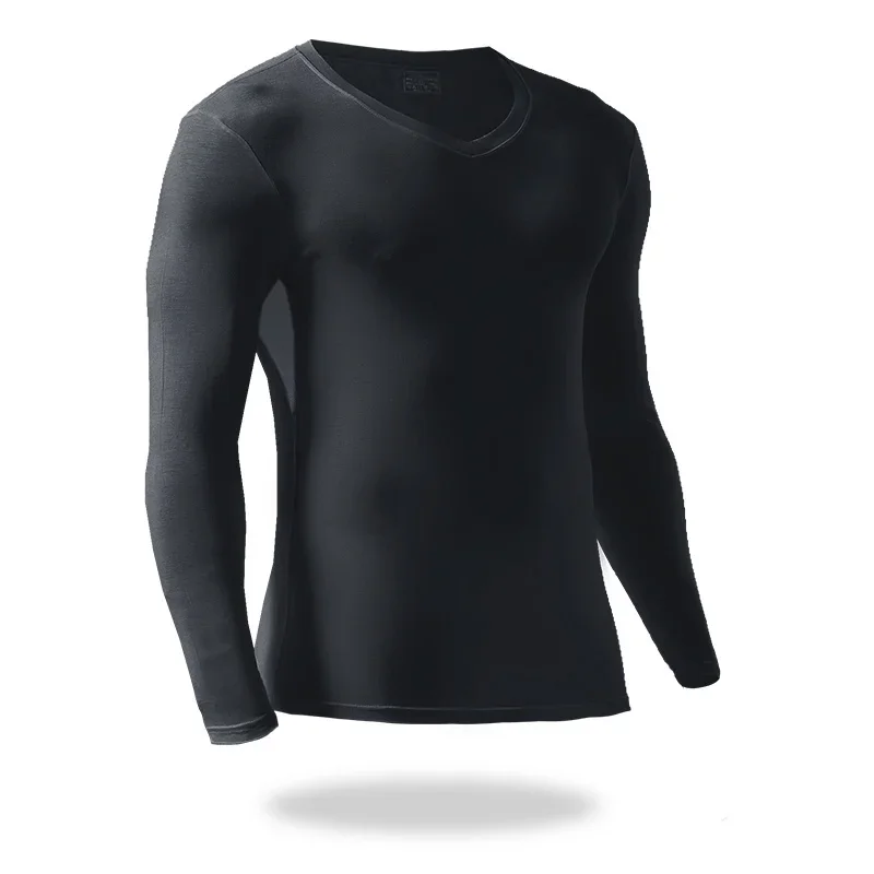 Men's Thin Modal Autumn Clothes Basic Low Neck V-Neck Modified Slim-fit Single-piece Bottom Shirt Thermal Underwear Top