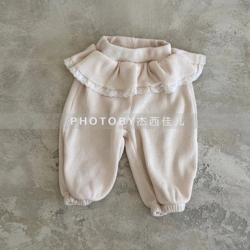 

Girls Korean version of the new waffle trousers autumn and winter 2025 girls treasure fashion foreign lace ruffle leggings