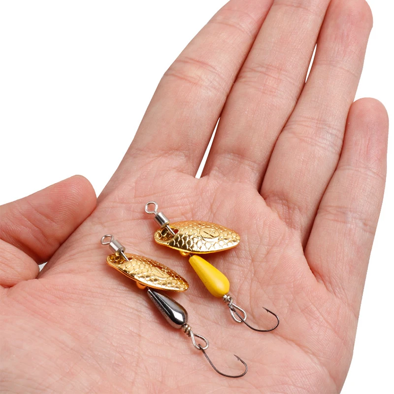 New Metal Spinner Spoon Fishing Lure Micro Rotating Sequins Bait Single Hook and Triple Hook Sequins Spoon Fishing Lures Tackles