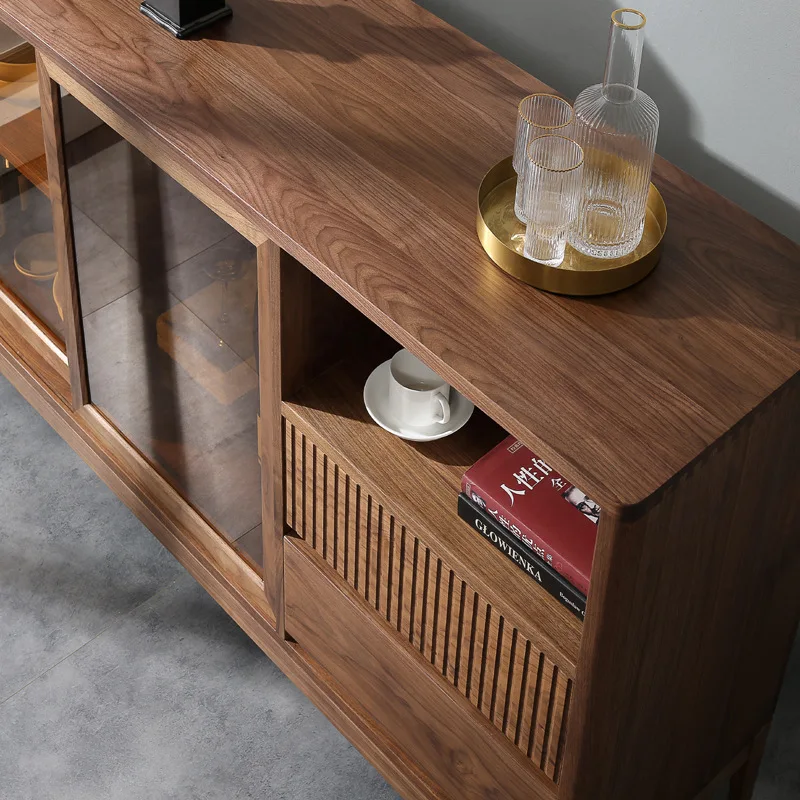 All solid wood dining side cabinet, black walnut restaurant multi-functional locker, modern simple light luxury,