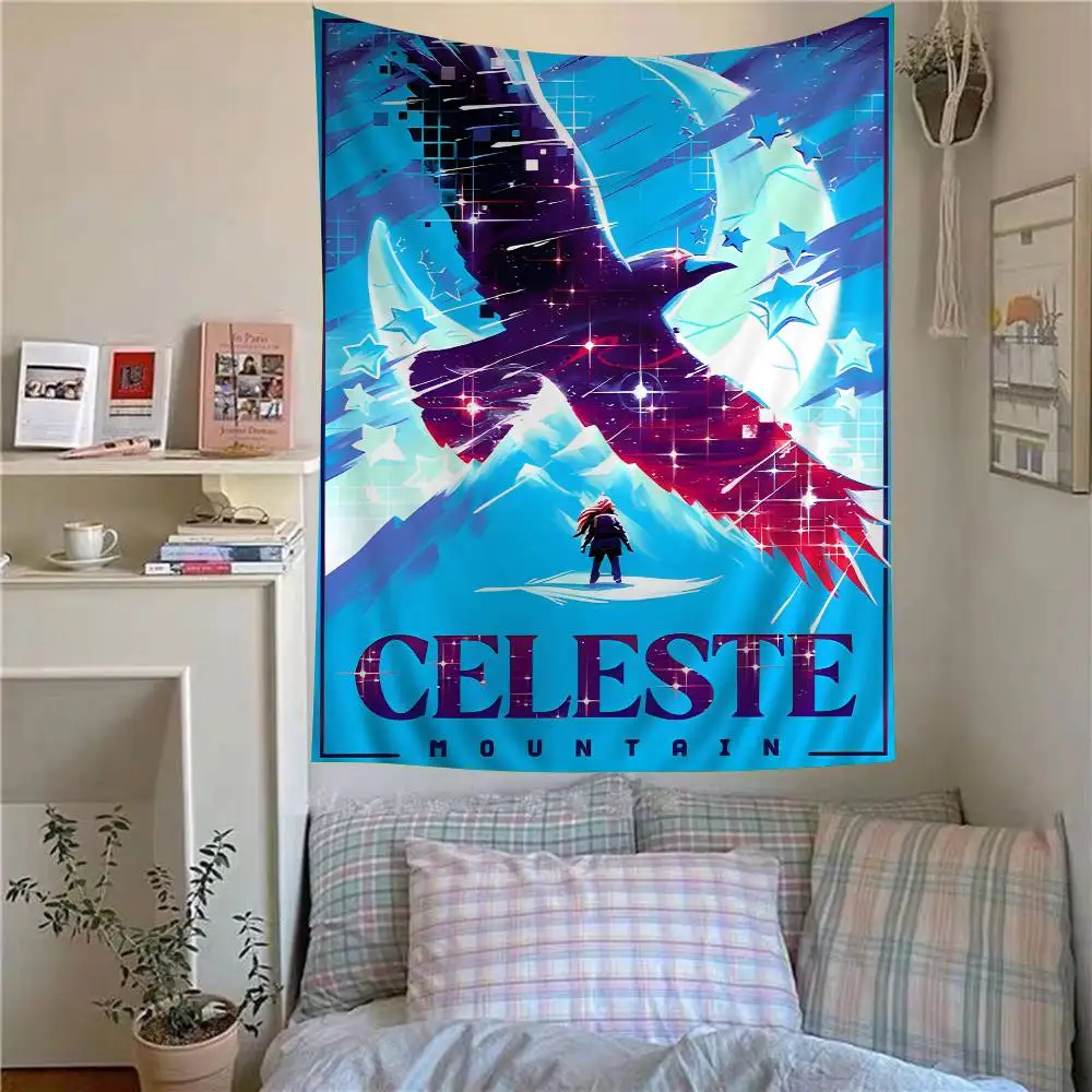 Pixel Art Style C-Celeste Game Anime Tapestry Hanging Tarot Hippie Wall Rugs Dorm Home Decor