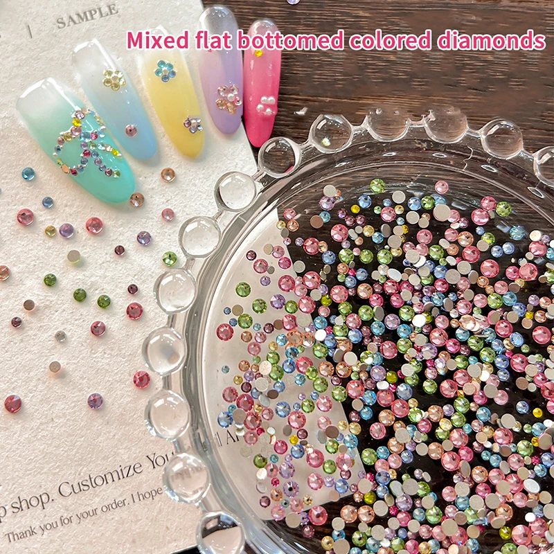 100pcs Round Colorful Nail Rhinestones, Sparkling 3D Flatback Crystal Nail Gems, Nail Salon Decorations DIY Nail Art Supplie