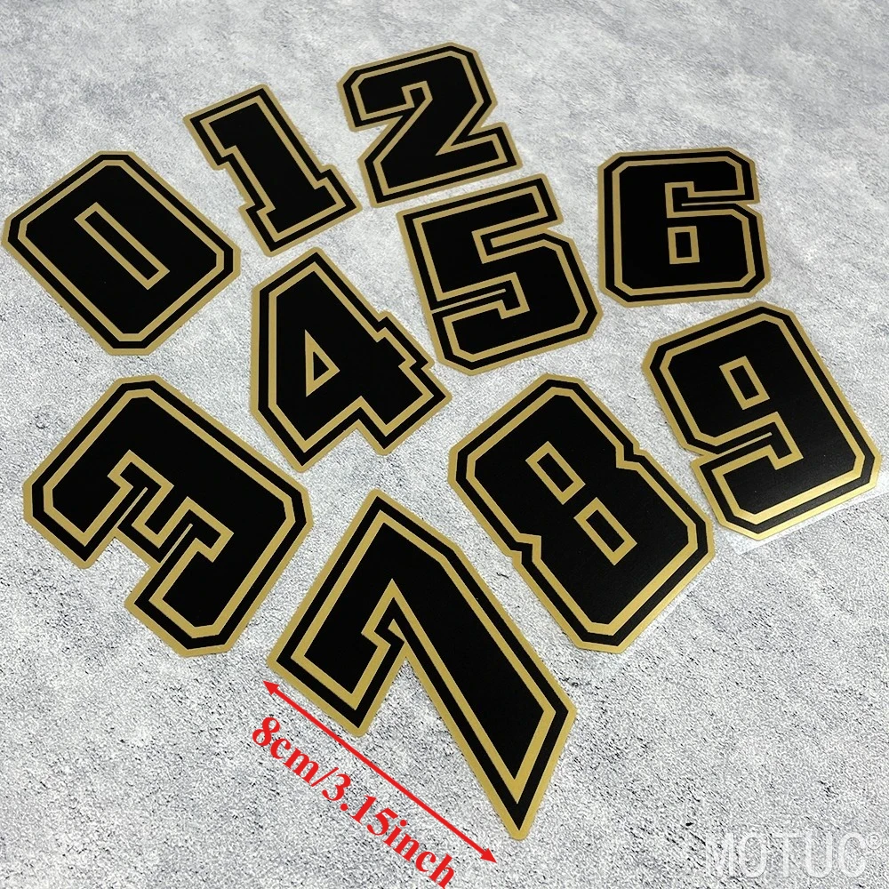 1PC Racing Number 0-9 Sticker Set, Black Gold Trim Vinyl Decal, Waterproof Self-Adhesive for Motorcycle Racing Body Decor