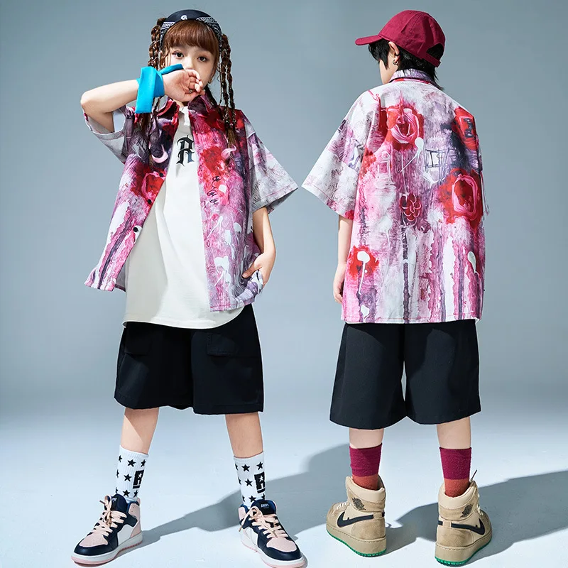 Kinder Hip Hop Kleidung Sets Krawatte Gefärbt Kurzarm Shirt Schwarz Shorts Jungen Street Dance Kostüm Mädchen Jazz Performance Anzug
