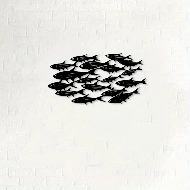 1PC Iron Swimming Fish Wall Sculpture Ocean Theme Art Statue Home Living Room Bedroom Office Wall Decor Gift