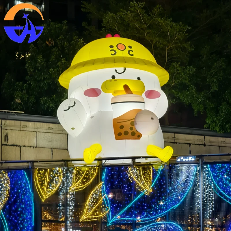 Adereços decorativos de pato de chá de leite inflável personalizados para shopping centers, áreas externas e pontos cênicos