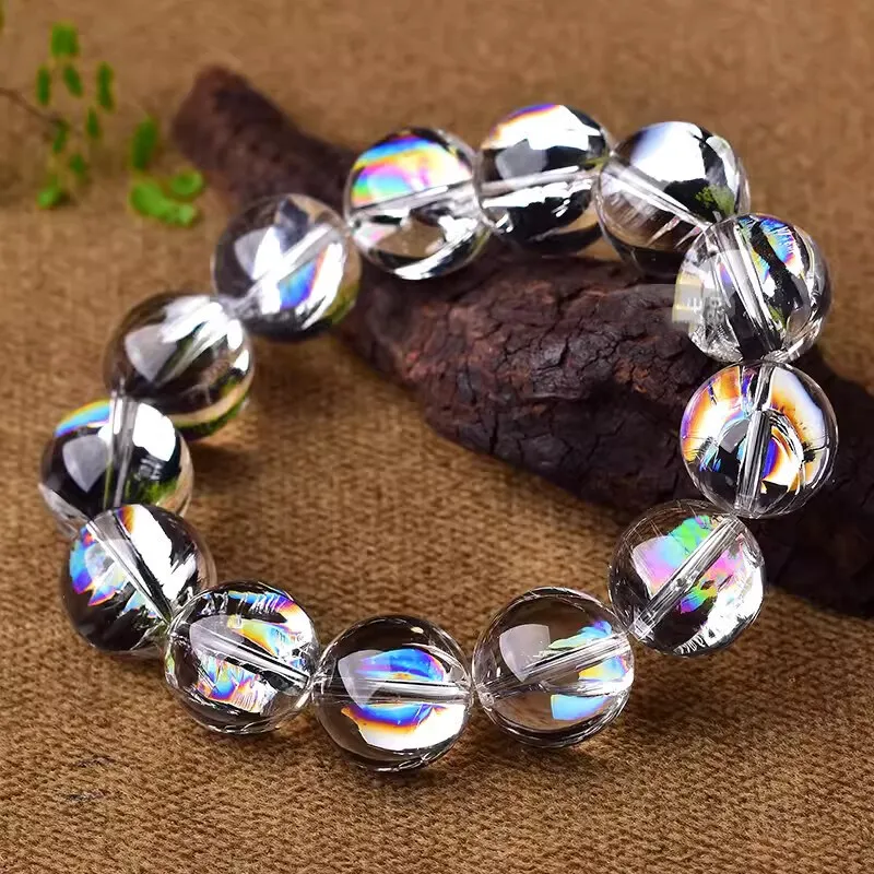 

white Rainow crystal round 12/14/16/18/20mm bracelet 7.5inch FPPJ energy crystal nature beads