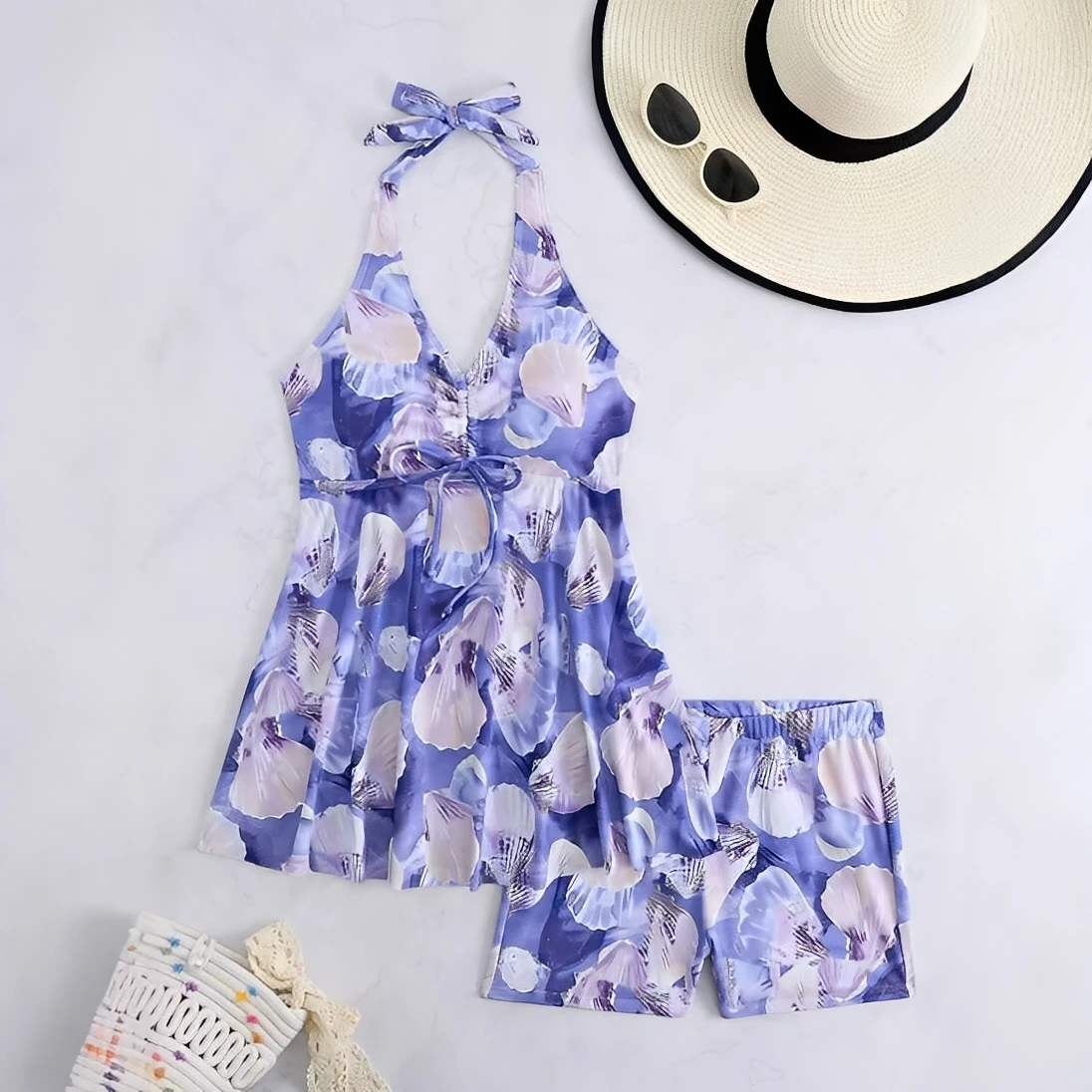 

2025 Printed Floral Two Pieces Swimwear Female High Waist Halter Swimsuit Women Bathers Bathing Swimming Swim Suit Beachwear