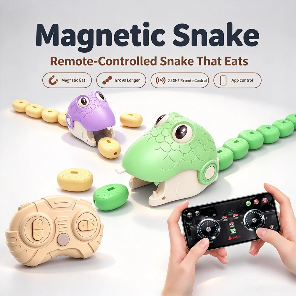 NEW 2.4G Remote Control Greedy Snake APP Dual Control Interactive Eating Game Flexible Body Grow Longer Kids Educational RC Toy