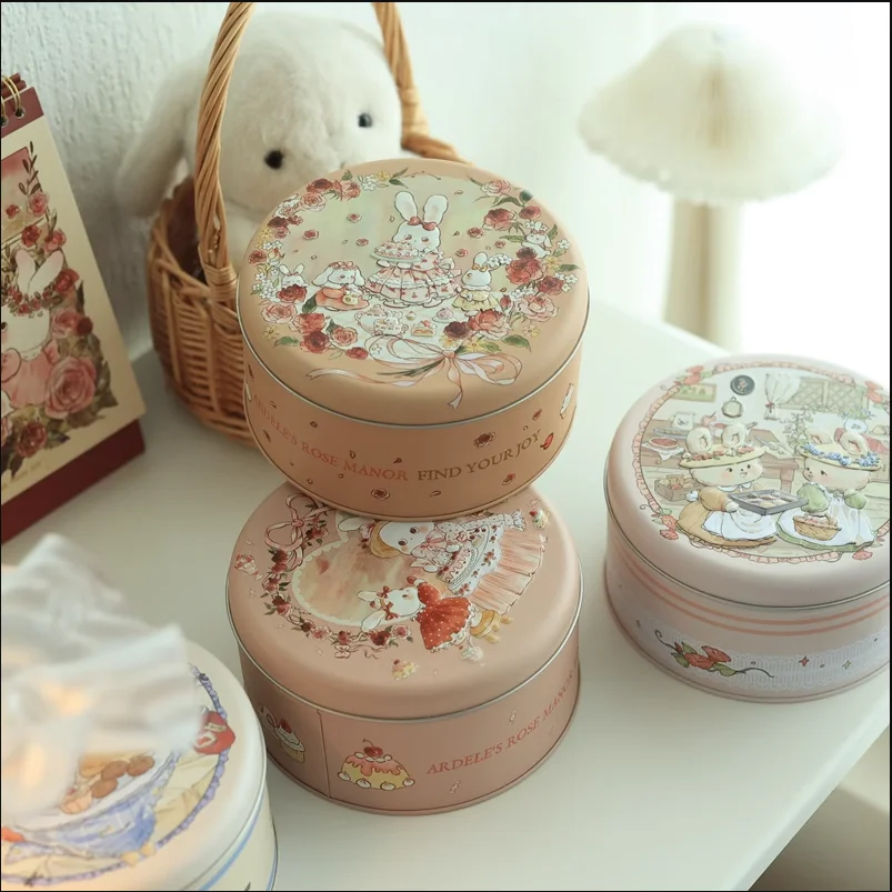 New 3D Relief Cartoon Rabbit Tinplate Cookie Storage Can Small Round Candy Cake Dessert Packaging Box Wedding Christmas Gift Box