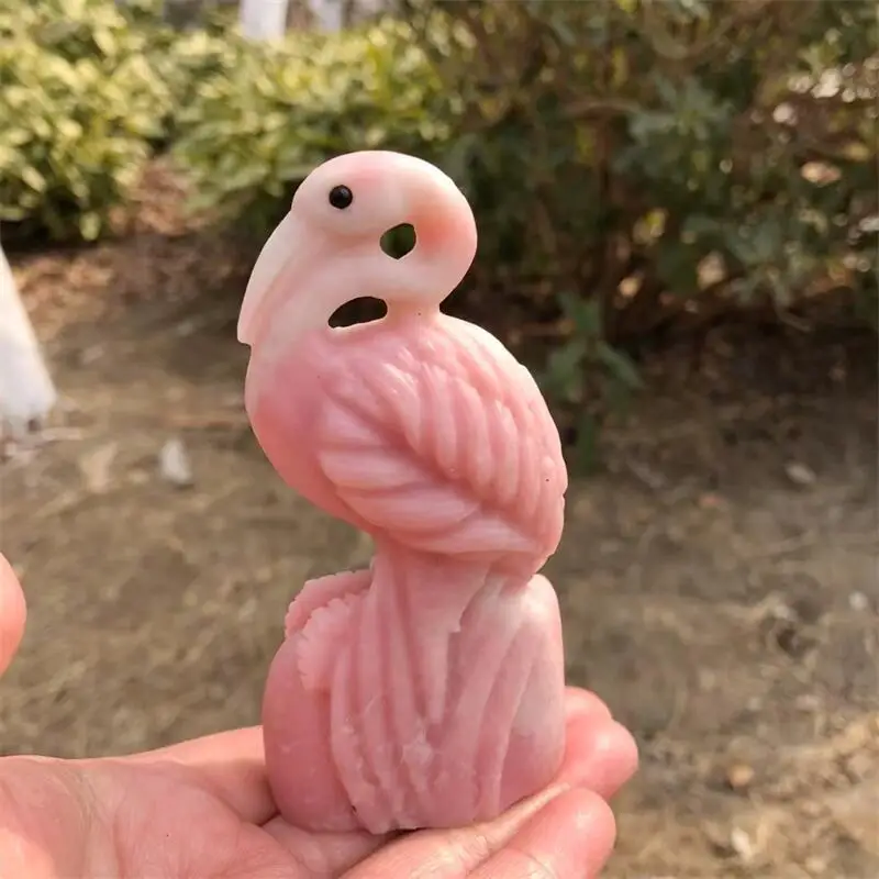 

Натуральный розовый опал, резьба по фламинго, украшение ручной работы, исцеляющий кристалл фэншуй, мощный Рейки, праздничный подарок, 1 шт.