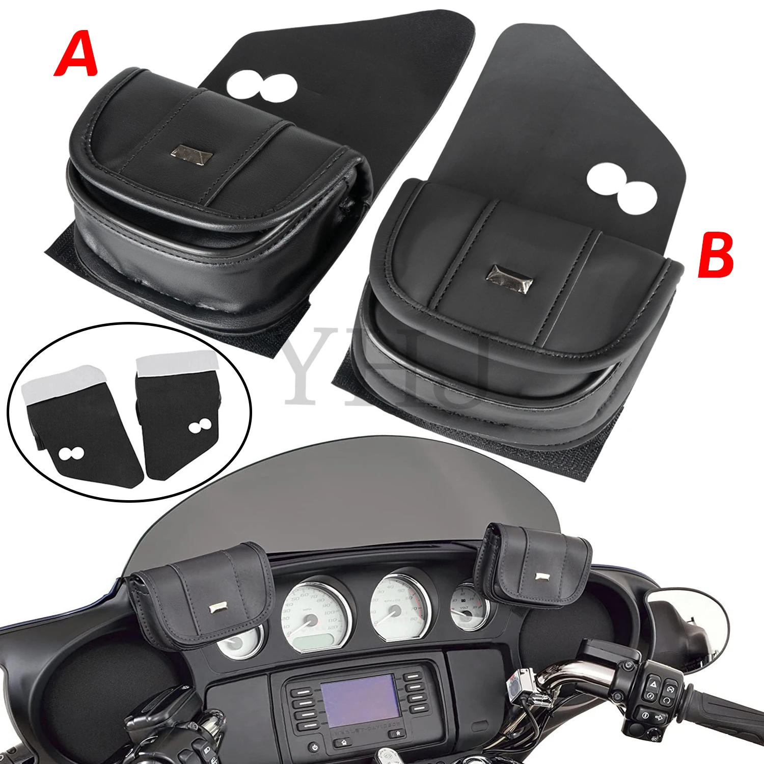 For Harley Touring Street Glide Special FLHXS 1 Pair Black PU Leather/Textile Dual Pouches Windshield Bag Motorcycle Accessories