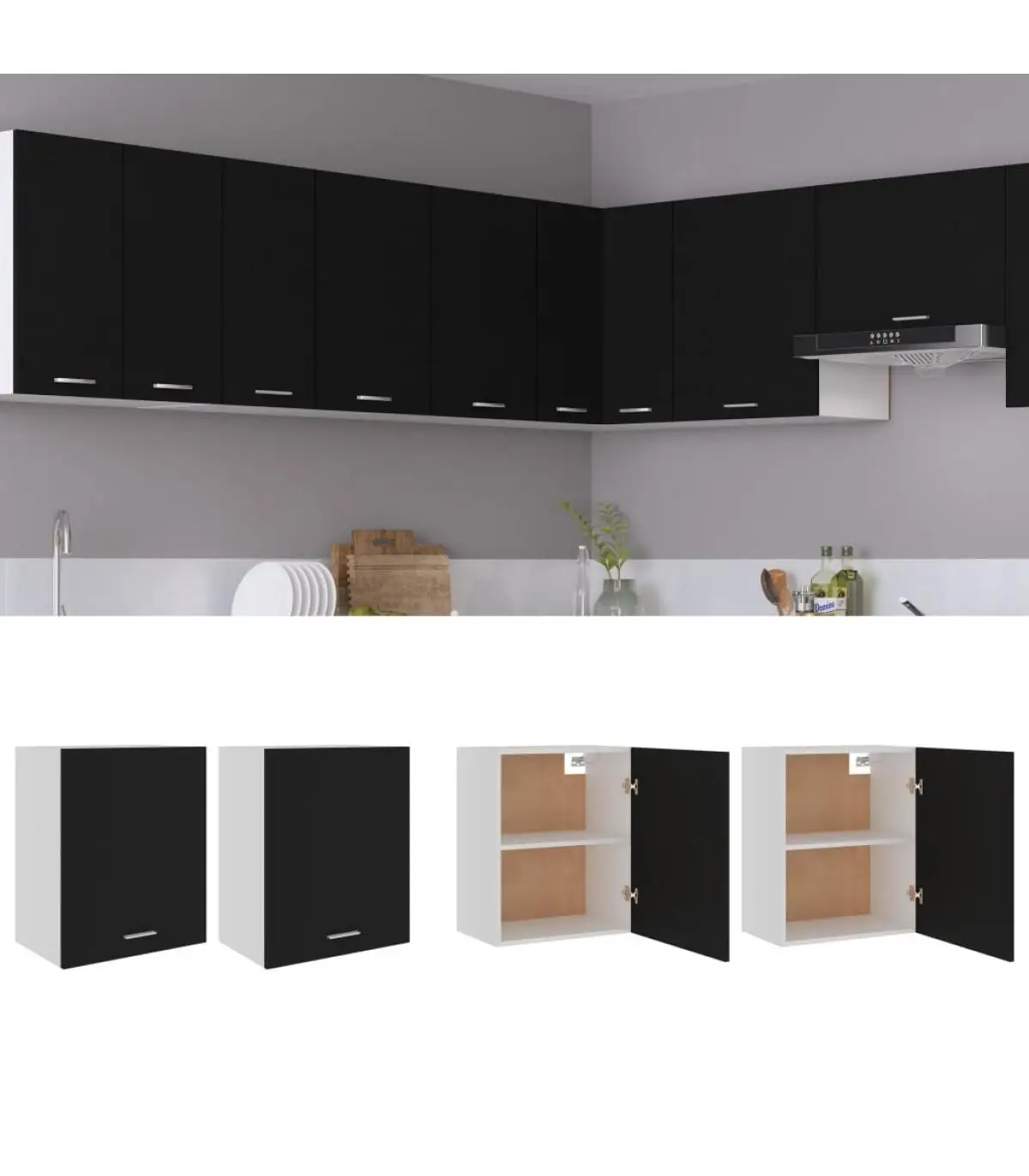 Kitchen cabinets hanging cabinets kitchen 2 Pcts black chipboard 50x31x60 cm