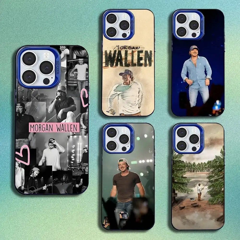 

Singer M-Morgan Wallen Phone Case For iPhone 16,15,14,13,12,11,Mini,Pro,SE,MAX Blue Matte Silicone Cover