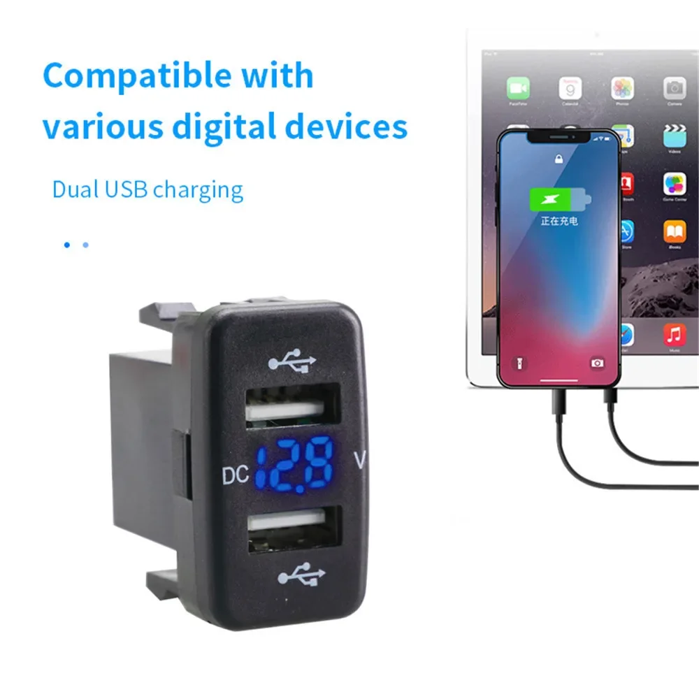 12-24V Car Charger Dual USB Ports Fast Charger Socket Apdater Car Quickly Charging with Voltmeter LED Display for Toyota