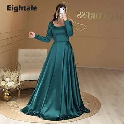 Eightale Green Evening Dress for Wedding Party Satin A-Line Long Sleeves Simple Arabic Dubai Prom Gowns Celebrity Dress