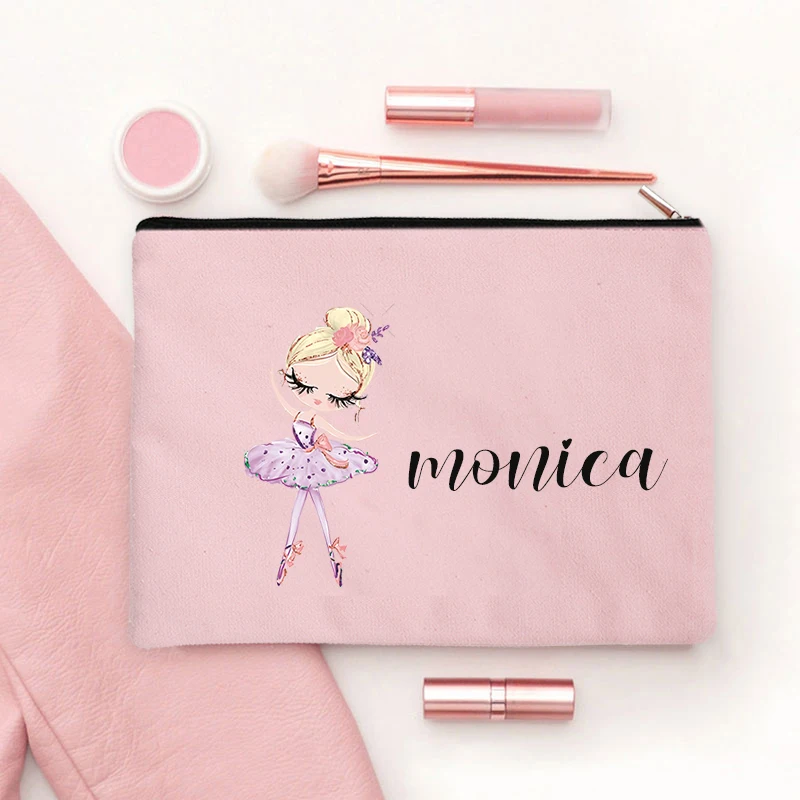 Ballet Girl Custom Bridal Name Bags Storage Cases Bridesmaid Maid of Honor Toilet Lipstick Pouch Bachelorette Party Make Up Bag