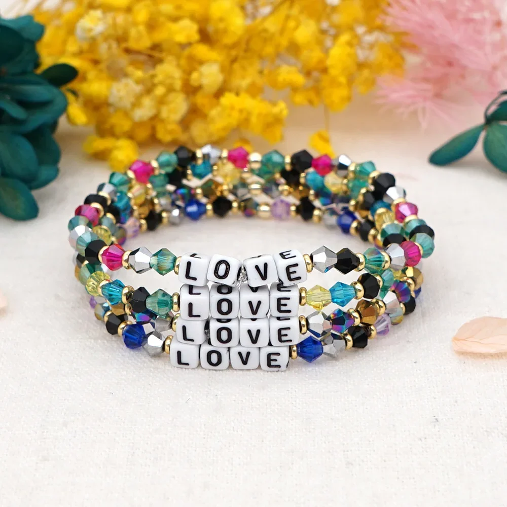 Beaded bracelet Letters LOVE Crystal Fashion  Simplicity  Versatile  Hand-woven Bohemian Stretch  Rice bead bracelet