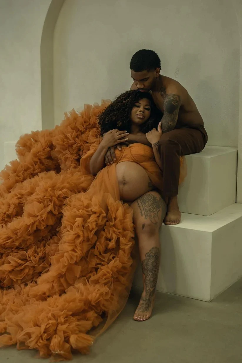 Uma linha laranja vestido de maternidade para photoshoot babados longos vestidos de fotografia para mulheres grávidas vestidos de chuveiro de bebê personalizados