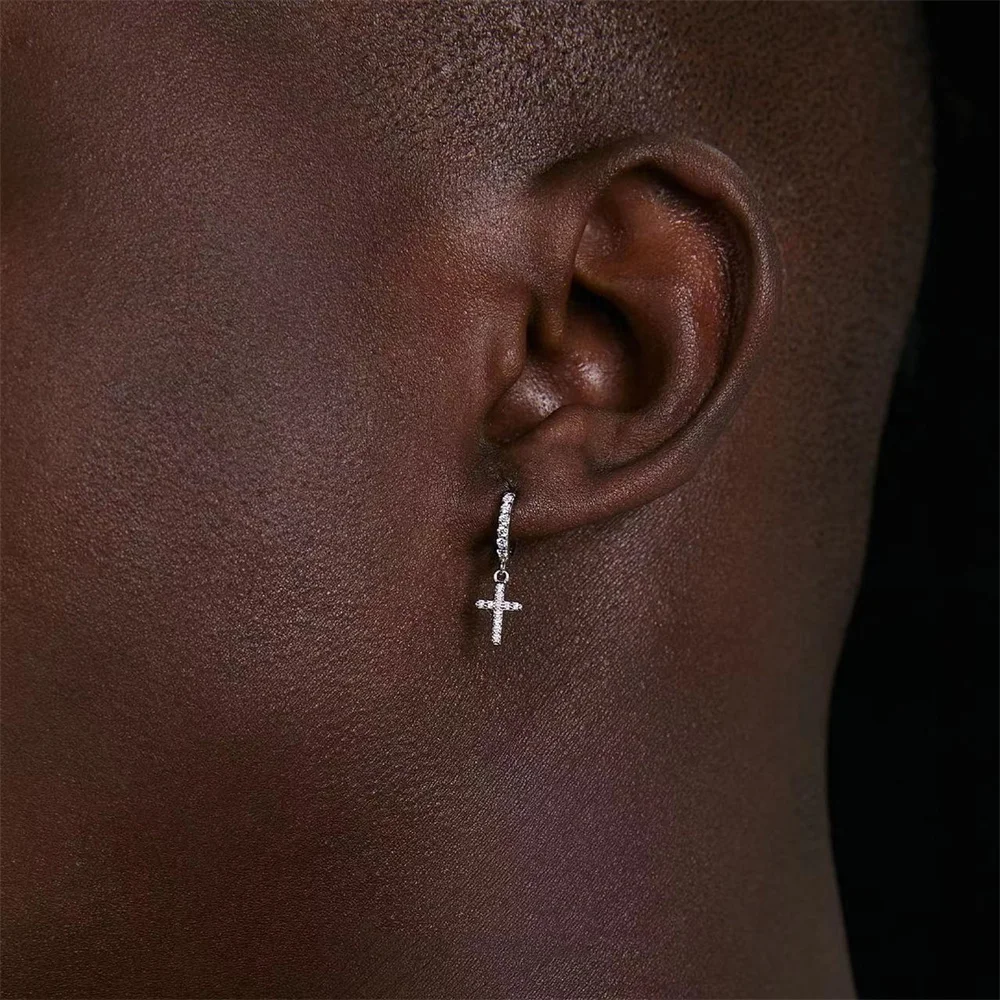Rock Silver Color Men Stud Earring Hip Hop Crystal Earrings For Women Men Classic Jewelry Trendy Accessories