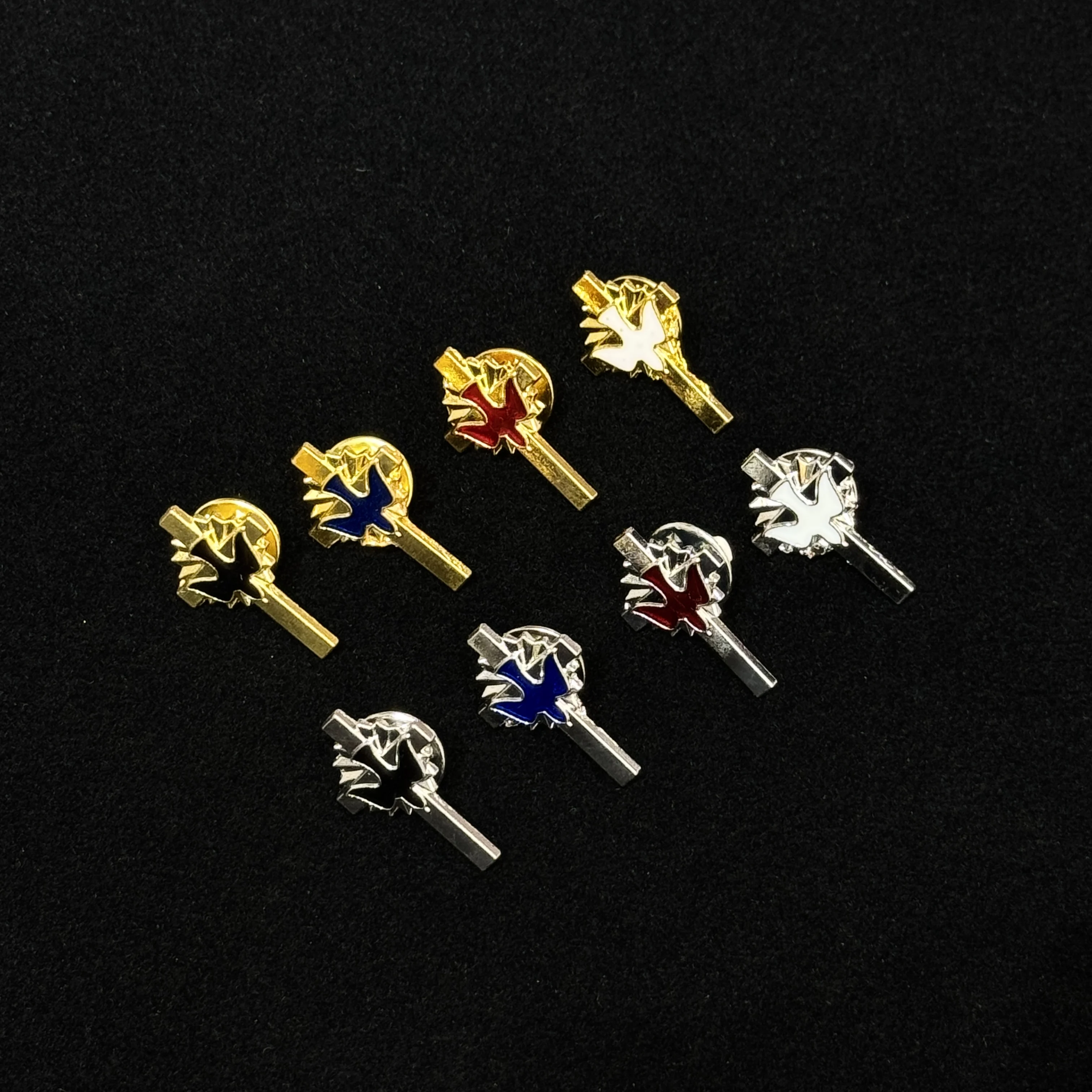 5 Broches de Solapa Esmaltados con Diseño Combinado de Cruz y Paloma del Espíritu Santo, de Dos Tonos Oro y Plata, para Traje Religioso