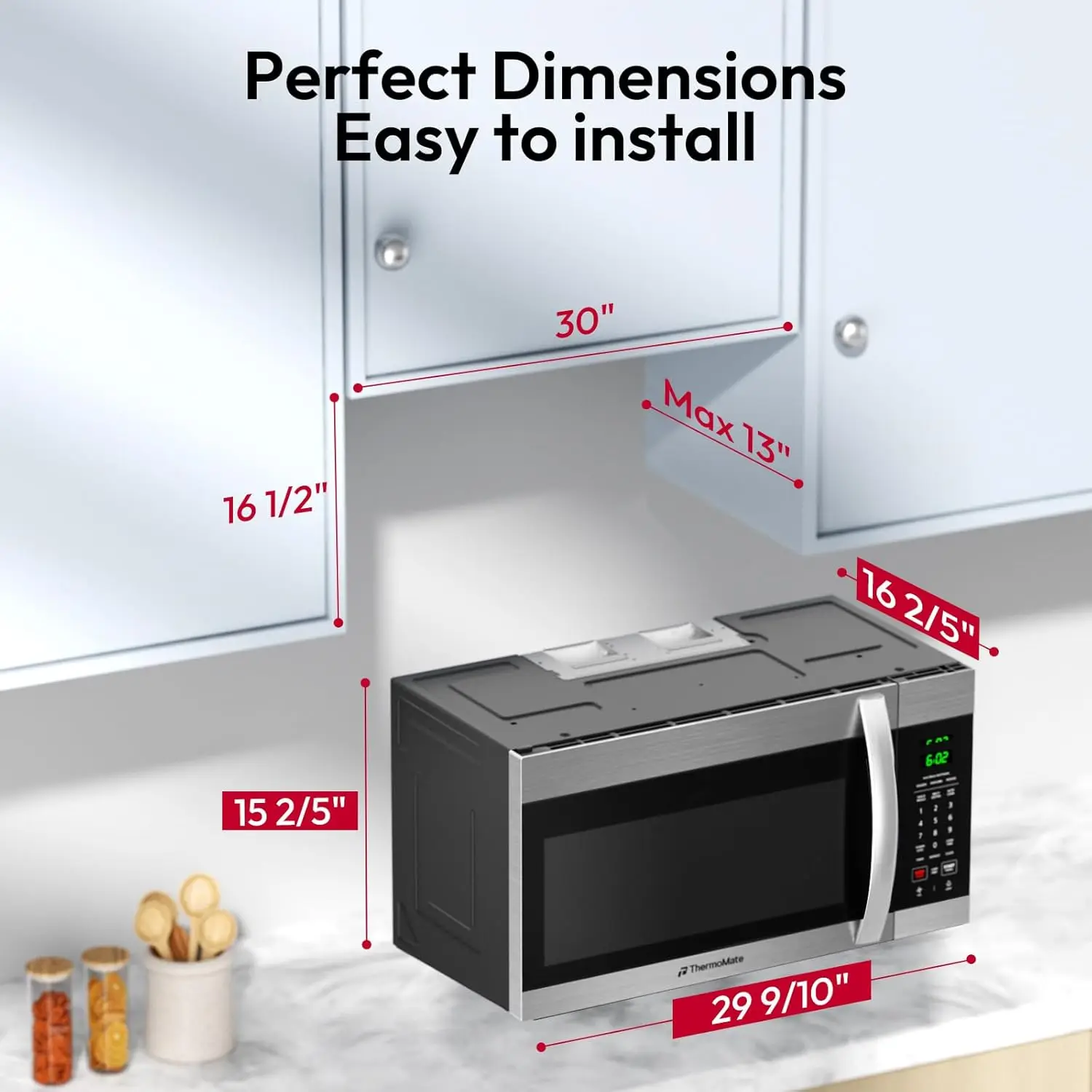 30-Inch Over-the-Range Microwave Oven, 1.7 Cu. Ft. Capacity, 1000-Watt Cooking Power, 300 CFM Ventilation, 2-Level Cooktop Light