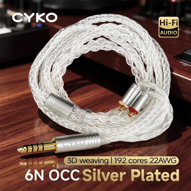 CYKO HIFI: 8-Core 6N OCC Silver-Plated Earphone Cable 3.5mm/4.4mm MMCX/0.78mm 2-Pin Connectors for IEM Upgrade Banlanced Cable