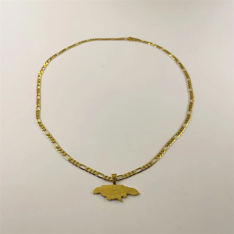 JAMAICA Jamaica City Map Carving Pendant Necklace Figaro Chain National Sentiment Jewelry