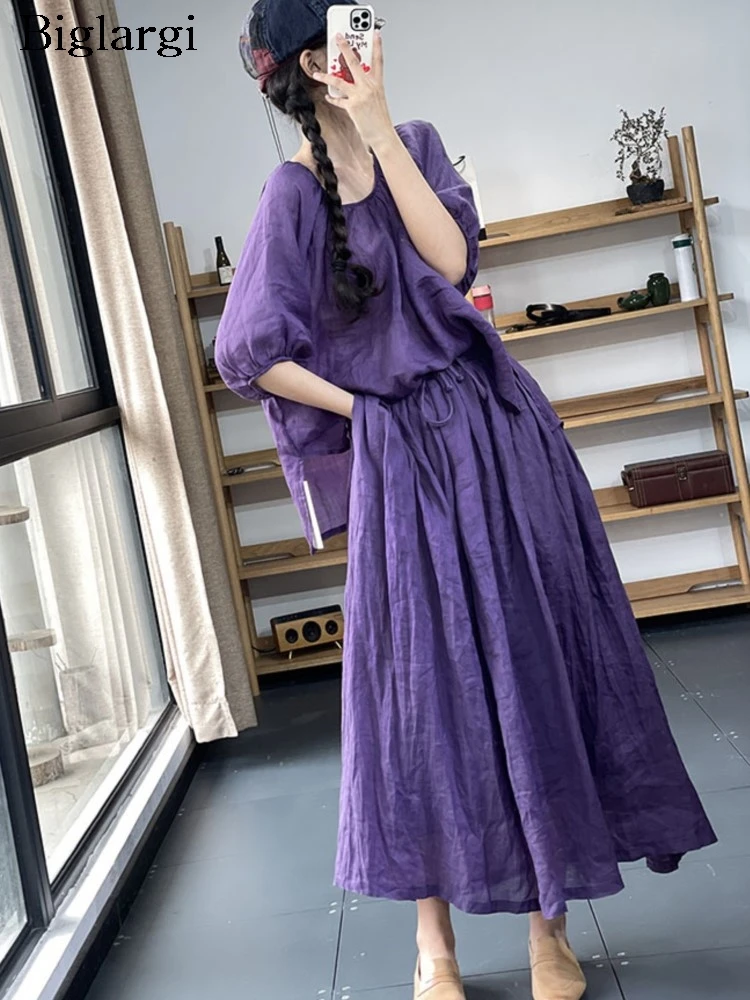 Oversized Summer 2 Two Piece Set Women Casual Fashion Ladies Blouses Elastic High Waist Ruffle Pleated Woman Long Skirts