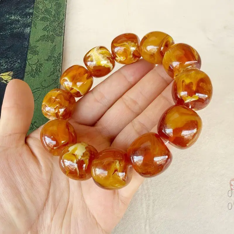 Purely optimized golden amber old-style with inclusions, honey demon flower round bead bracelet for men and women, tiger sk