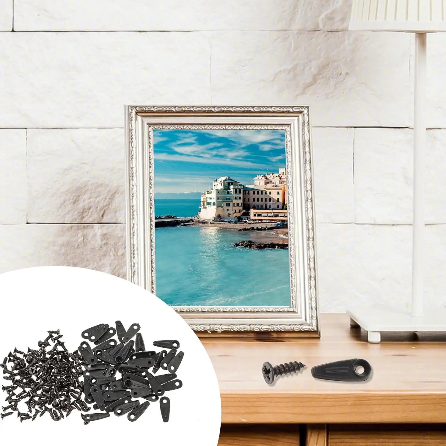 Ultimate Durable Plastic Melon Seed Shaped Picture Frame Back Clips with Screws for Securing Backing Boards and Glass